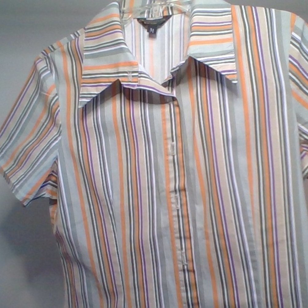 New Connection green/multi color button stripe short sleeve shirt